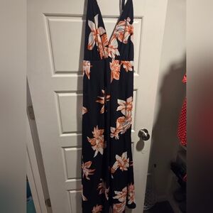 Floral Maxi Dress in Navy and Orange